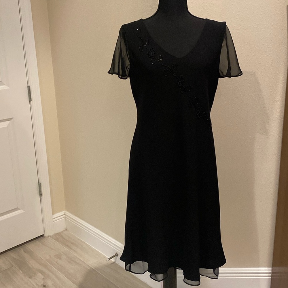 Dress barn dress size 10 black slinky with flutter sleeves